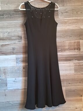 Evan Picone Black Sleeveless Maxi Dress with Sheer Yoke and Stud Accents